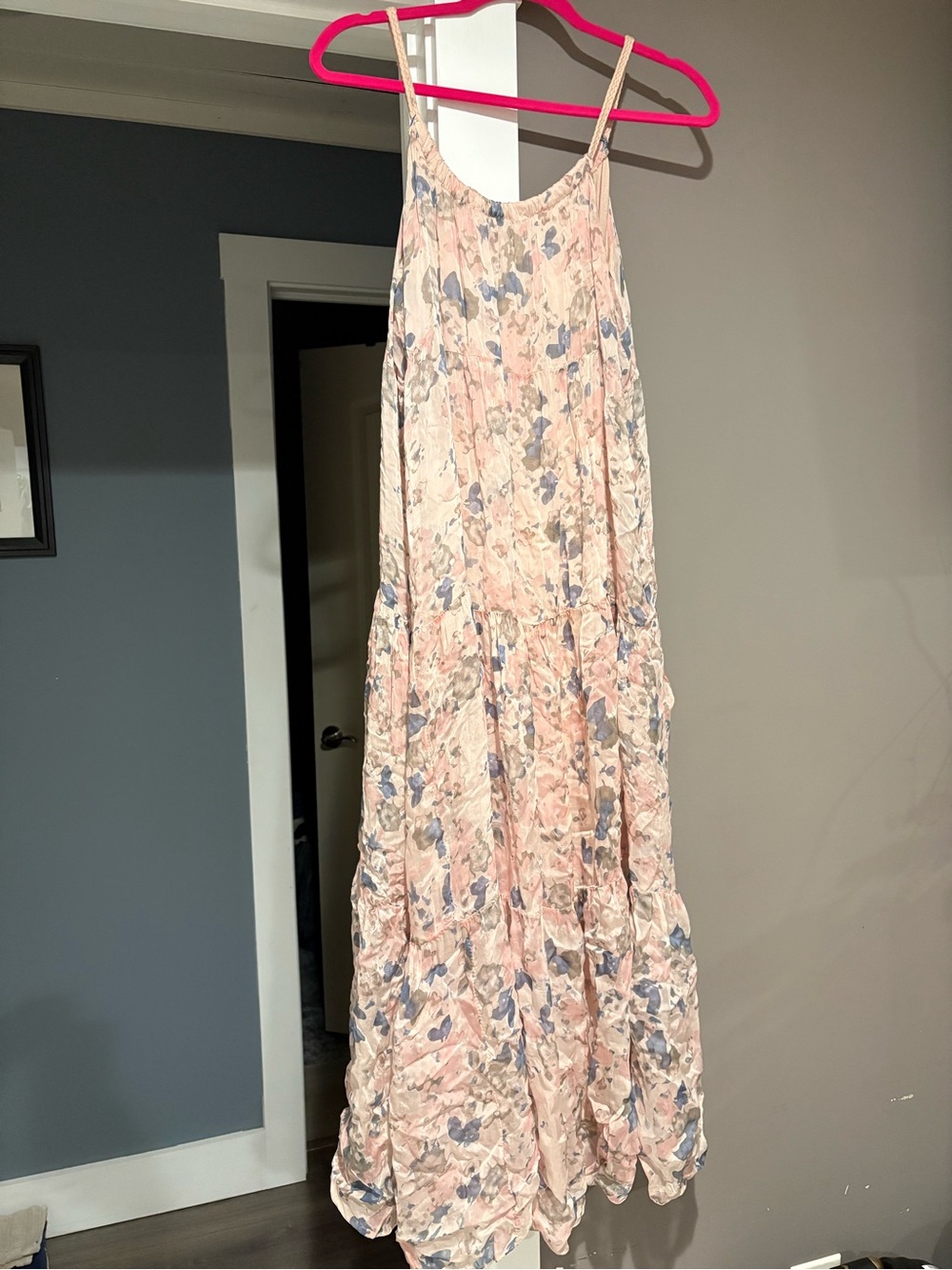 Gina Bacconi Blush Pink Floral Tiered Maxi Dress